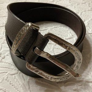 Genuine Leather Belt Sz XL Women's Brown Silver Tone Hammered Hardware Western